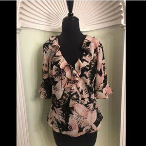 DRESS-U by Sharon. Ruffled Blouse Pullover w/ Tie Size 10. Lined Chiffon. B13